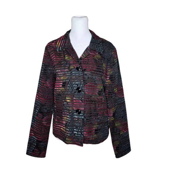 Christopher And Banks Red Black Jacket Boho Carpet 90s Jacket Size Small - Picture 1 of 7